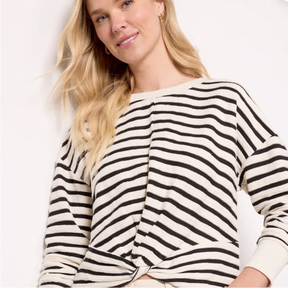 EVEREVE Noah Stripe Textured Sweatshirt Black/Ivory Women’s Size Large‎ - Picture 2 of 8